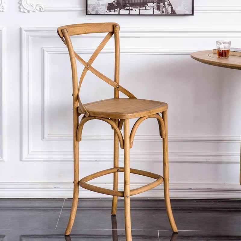 直供实木吧椅餐厅酒吧实木吧台椅餐椅现代简约创意交叉吧椅