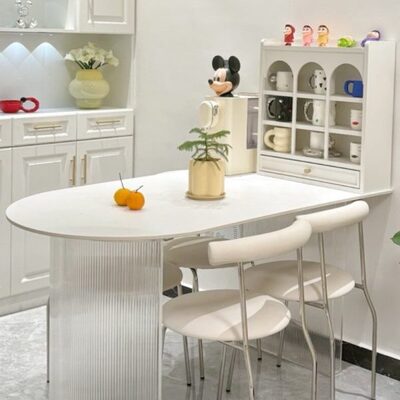奶油风亚克力悬浮岩板岛台餐桌一体高级半圆家用小户型椭圆形桌子