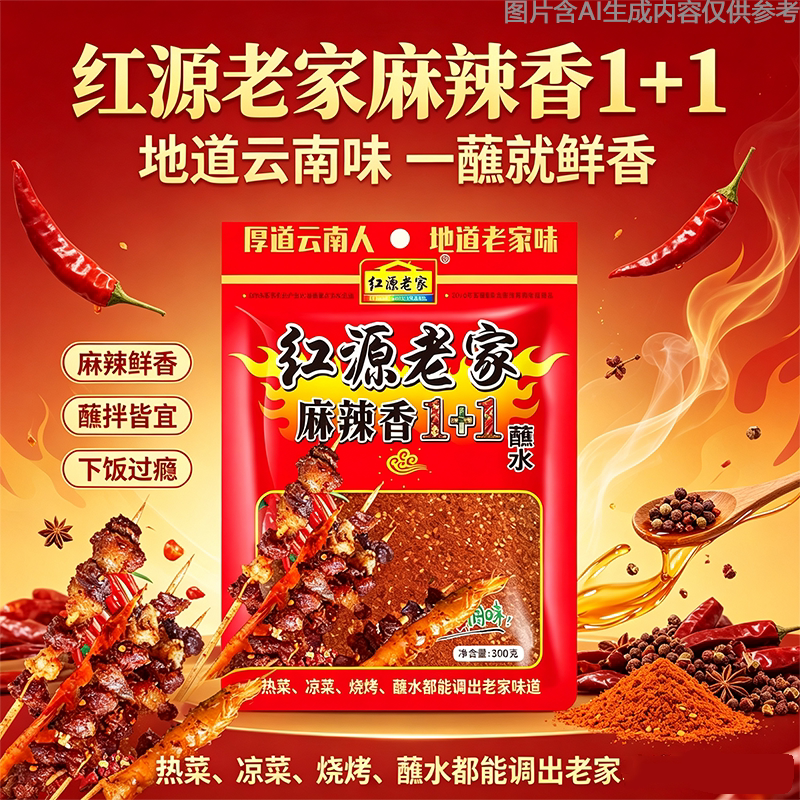 红源老家辣椒面调料家用蒜香麻辣袋装香辣加麻加辣蘸水凉拌烧烤