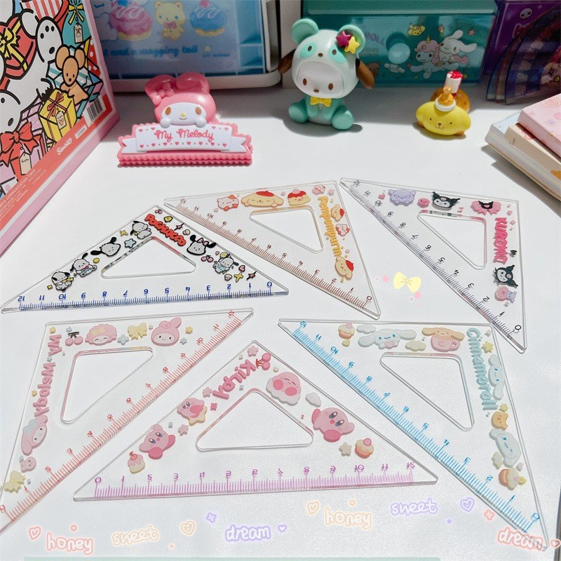 四件套尺子可爱玉桂狗学生创意卡通测量绘画三角尺U量角器半圆尺