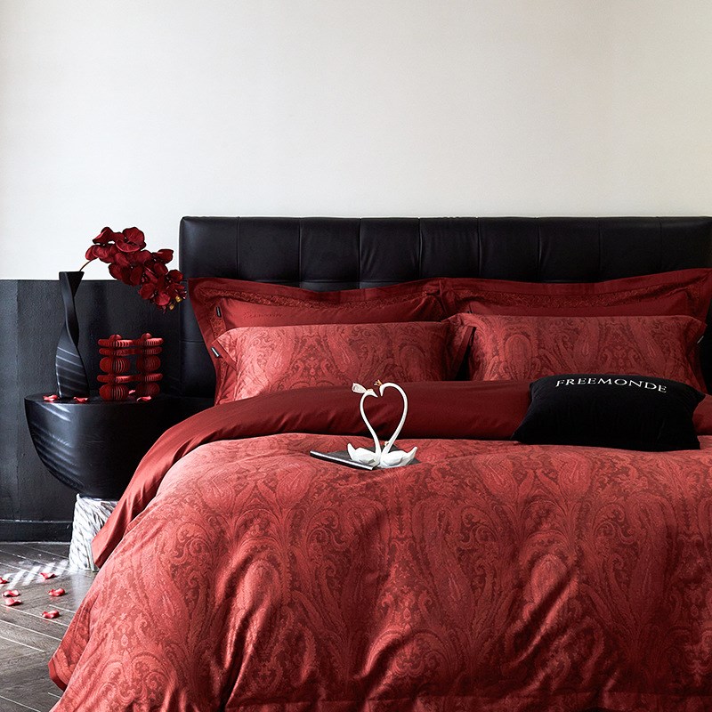 2025新款100S阿克苏长绒v棉婚庆四件套 1.8米床单款四件套 以爱之