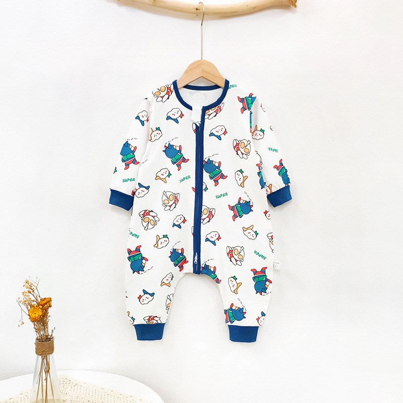 80-130宝宝春秋季纯棉分腿睡袋中小童长袖秋冬S防踢家居连体衣代