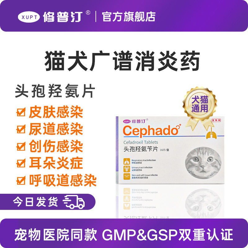 修普汀猫咪狗狗消炎药宠物尿路感染皮肤炎肠耳炎泌尿头孢羟氨苄片