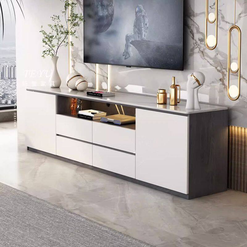 意式极简落地实木岩板电视柜简约现代家用小户型客厅60cm地柜高款