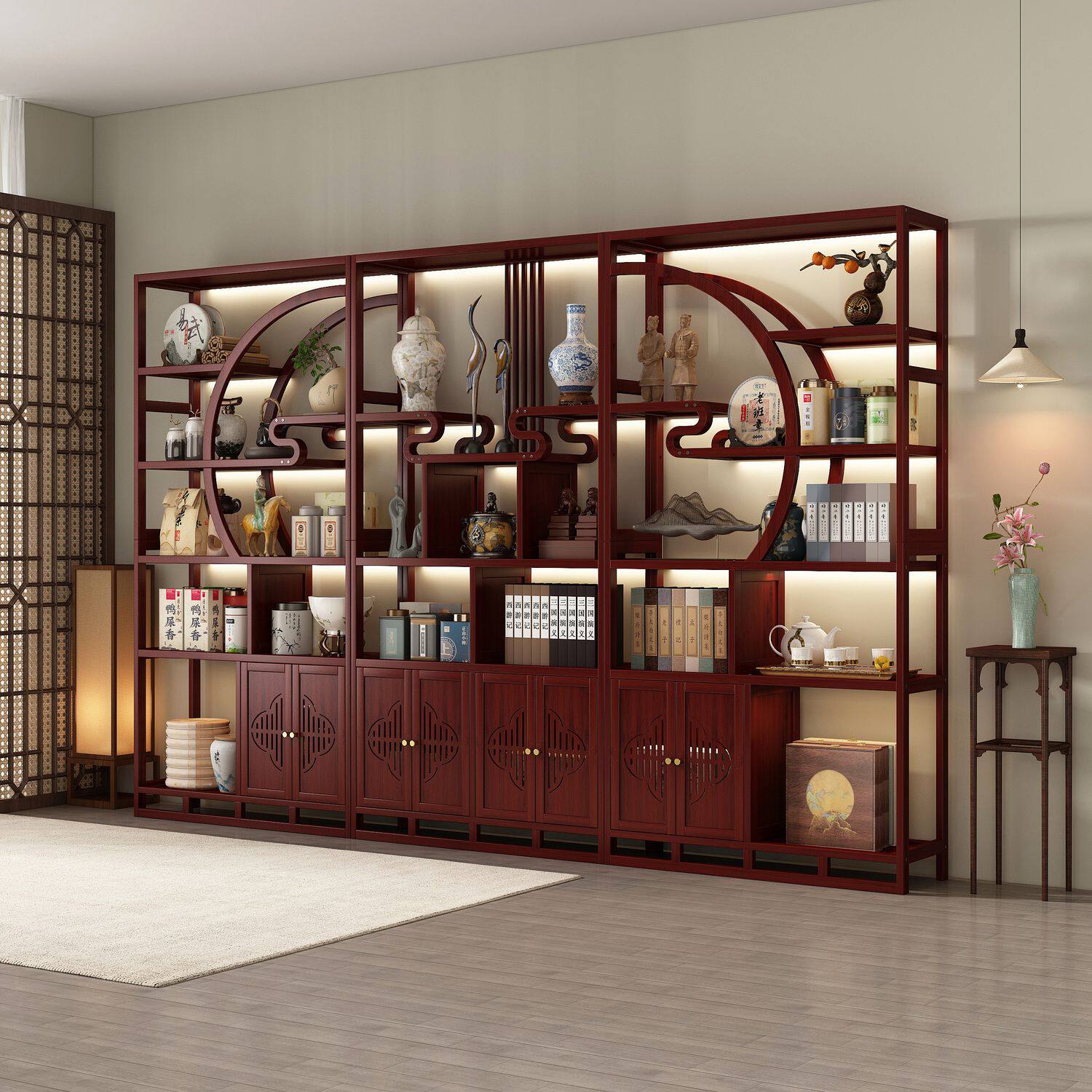 精品展柜办公室样品展示架中国风博古架三组合陈列柜茶叶摆放架子