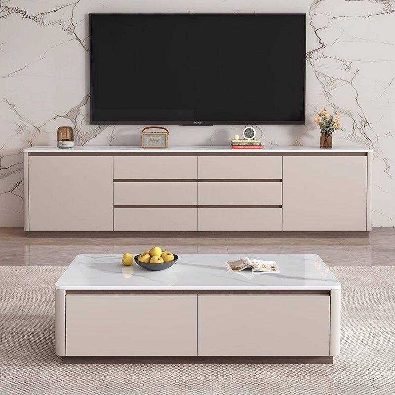 岩板电视柜加高款落地实木客厅家用电视机柜卧室一体收纳储物柜