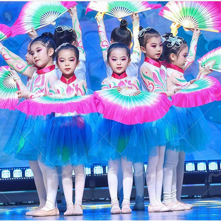 六一儿童桃花朵朵演出服我为祖国画朵花玉兰花开舞蹈裙裙荷花纱裙
