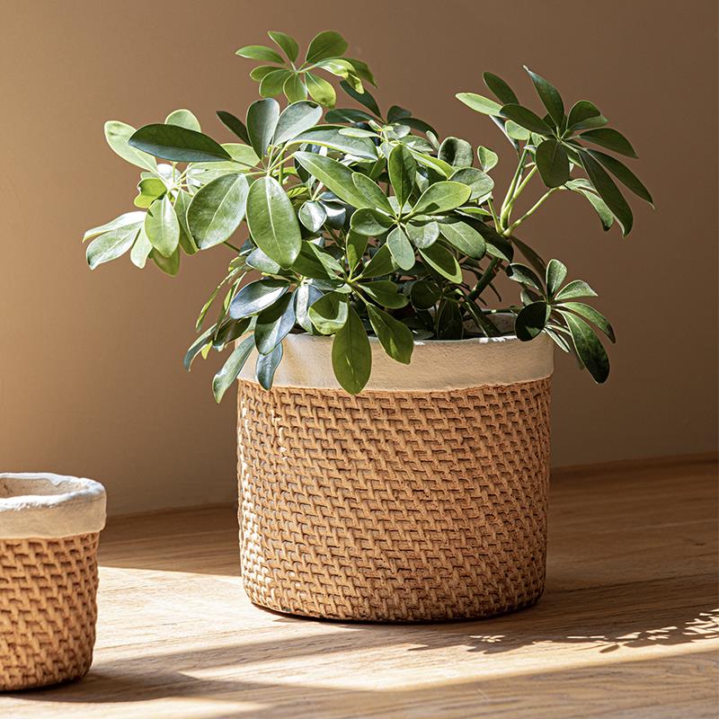 仿藤编水泥编织装饰花盆花器复古阳台家用绿箩绿植盆栽花园庭院