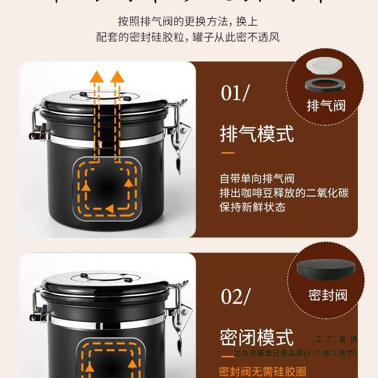 不锈钢咖啡豆密封罐真空单向排气保存罐储存收纳储豆罐养豆储存罐