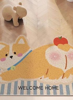 可爱卡通动物入户门丝圈地垫奶油风玄关除尘家用可裁剪防滑门垫厚