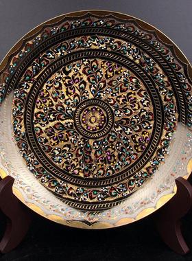 巴基斯坦铜器手工彩点墙壁挂盘家居酒店餐厅玄关仿古铜盘子摆件