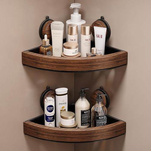 胡桃木吸盘置物架浴室厕所卫生间架子免打孔收纳淋浴洗手间三角篮