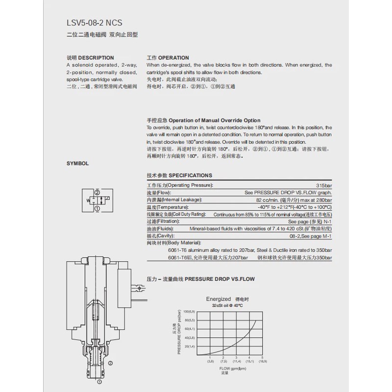 LSV5-08-2NCS-M-DC24V 220V宁波克泰二位二通双向止回电磁换向