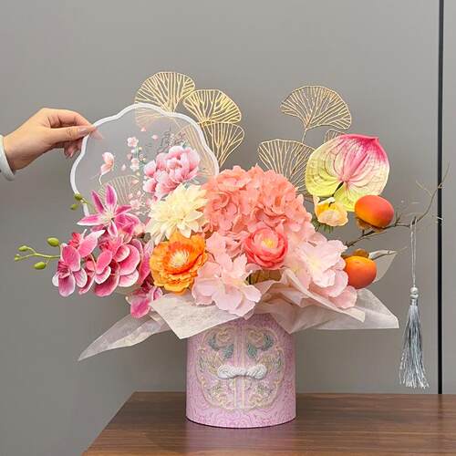 新中式刺绣花福桶摆件喜庆结婚网红花束装饰品礼品抱抱桶直销厂家