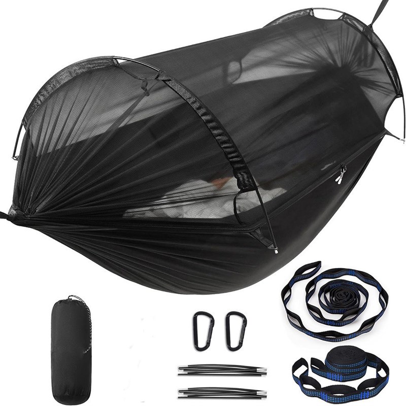 吊床户外推拉式防侧翻蚊帐吊床 户外双人防蚊 秋千室内帐篷新款