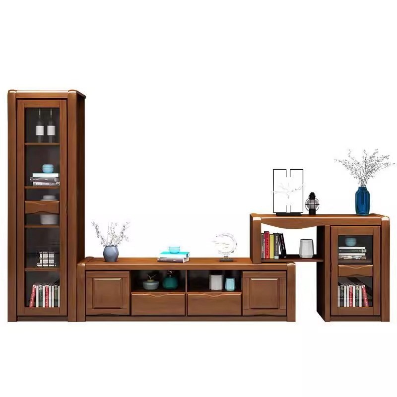 古典中式实木电视柜高低矮柜组合柜客厅木质地柜轻奢小户型视听柜