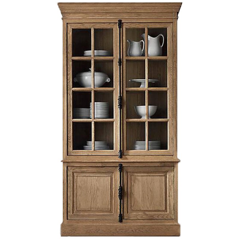 欧式美式乡村实木餐边柜复古仿古天地锁2门书柜带玻璃储物展示柜