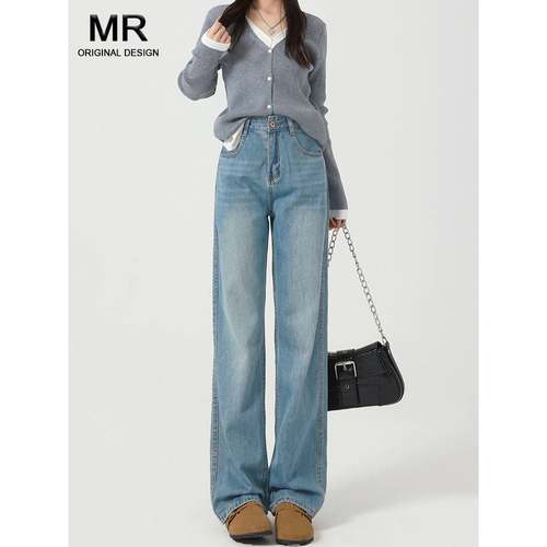 色阔腿浅丝牛仔裤女20天25秋季新宽松阔腿窄版MR1822#小个款子直