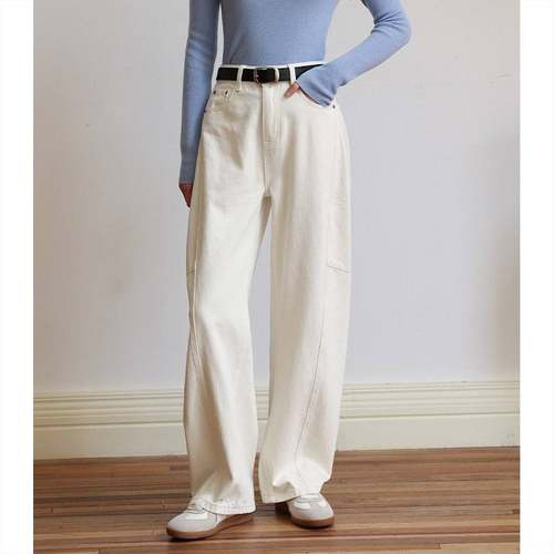 MUN牛NS新白EQC色款阔腿仔裤女5春季气质高腰显2瘦直筒镰刀裤香蕉