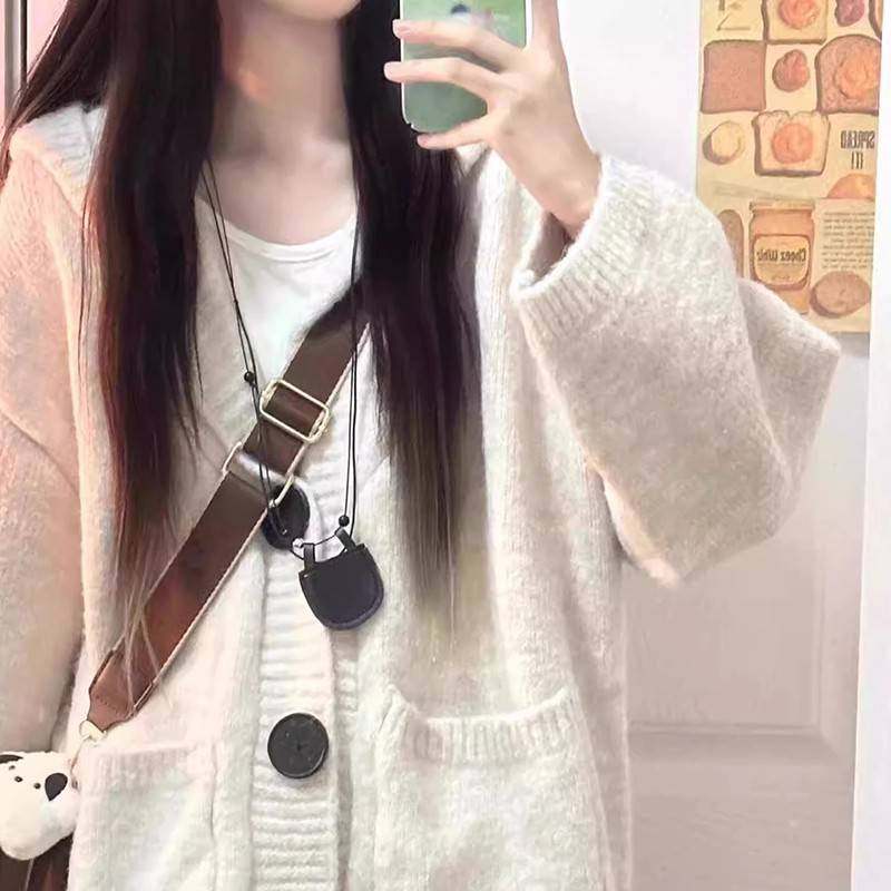 韩系慵懒2高级感灰色连帽毛衣开C8M45441衫外套秋冬季025女衫新款