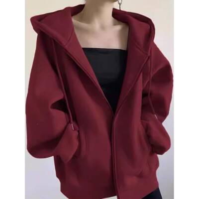 山即墨卫衣外套女上衣春秋02新款加绒加厚休5闲美式复BBA古2棒球