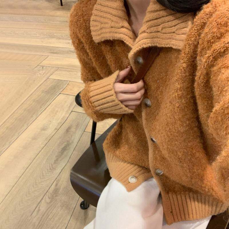 慵懒新橘色复古毛衣外套女开秋冬202CAM466505款深秋初冬穿衫搭针