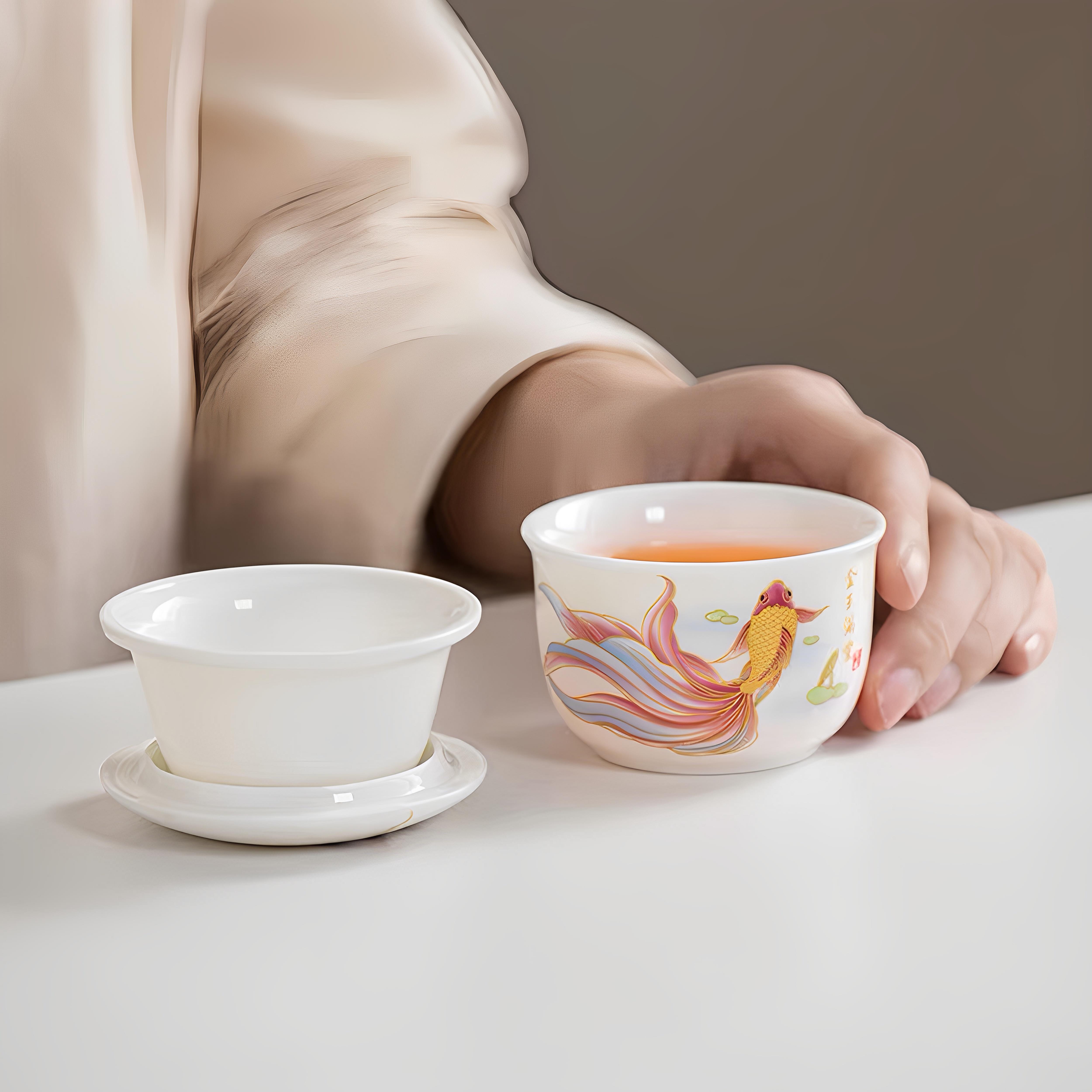 羊脂玉白瓷快客杯一人饮旅行茶具便携式户外陶瓷泡茶杯单人喝茶杯