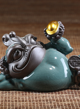 招财金蟾茶宠精品可养哥窑摆件玄关微景观鱼缸造景动物装饰品蟾蜍