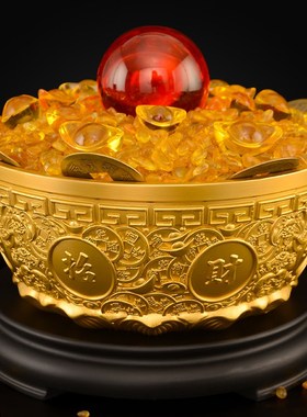 铜聚宝盆摆件黄铜客厅招铜质金色铜盆工艺品财大号铜缸铜制聚宝盆