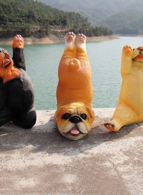 创意瑜伽小狗狗摆件仿真动物造景家居客厅玄关花园盆栽装饰工艺品