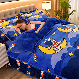 卡通加厚被套单件冬季 双面珊瑚绒被罩四件套150x200被单套4