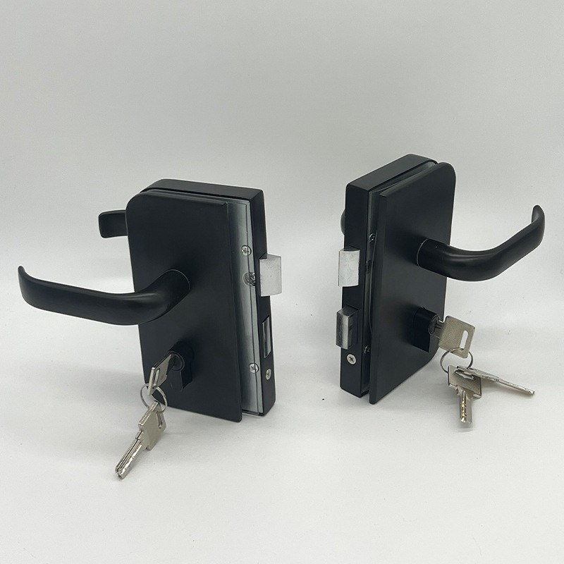 办公室高隔间玻璃门锁黑色单开缺口双开门执手锁竖向玻璃门压把锁