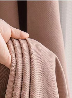 加厚全遮光窗帘单色拼色人字纹侘寂风窗帘卧室客厅日系抹茶奶茶色