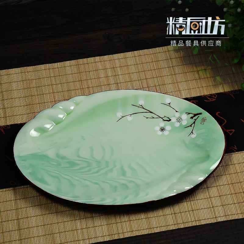 精厨坊酒店会所用品特色菜餐具青瓷青釉融合菜餐具盘
