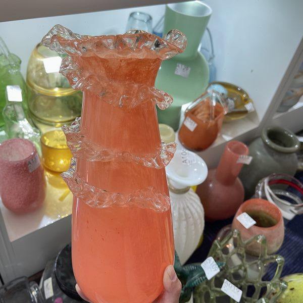 稀有橙色透明荷叶边美丽花瓶百搭鲜花花器高30口5,餐饮具,智能水杯,淘宝优惠券,粉丝福利购,淘宝优惠卷