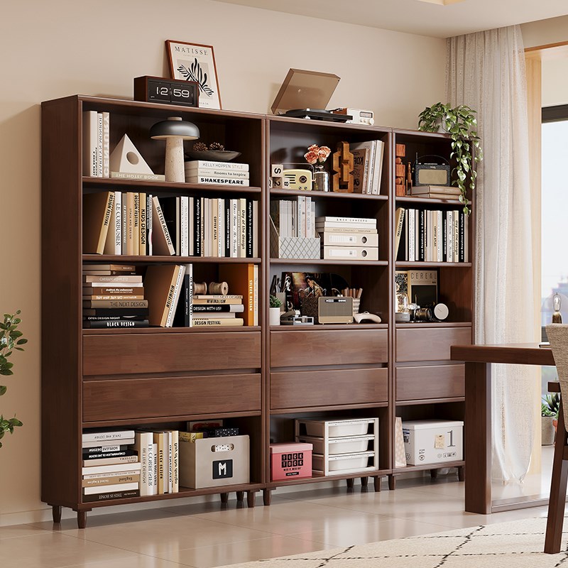 实木书架落地置物架书房整墙组合书D柜家用客厅展示柜大容量储物