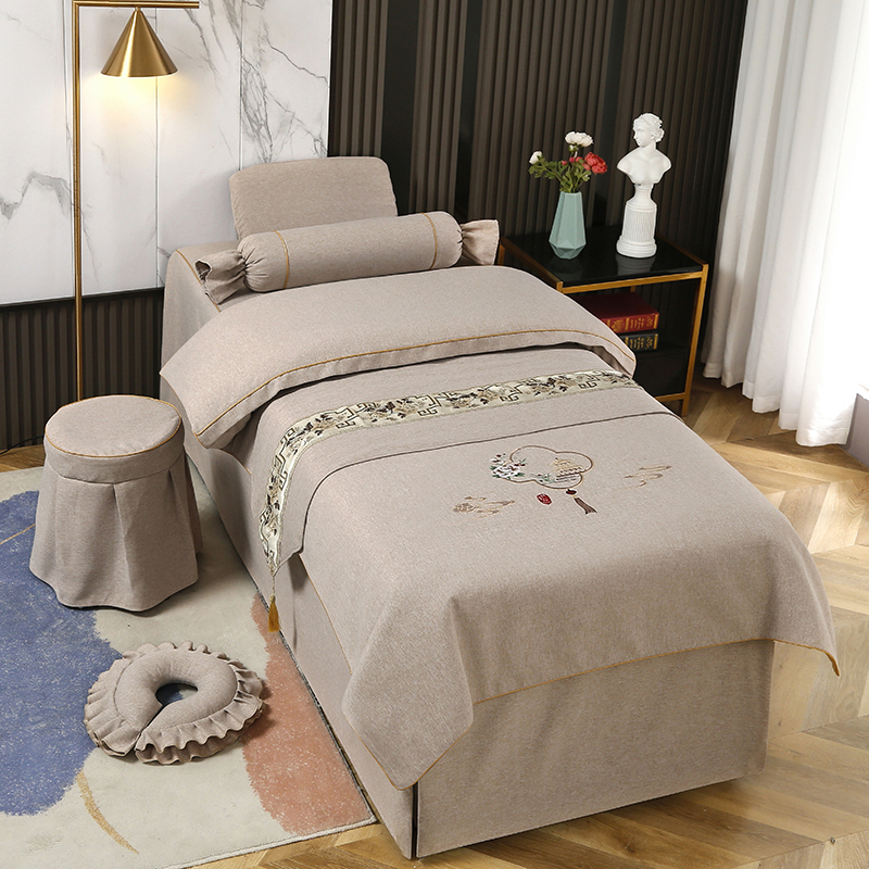 中式轻奢美容床罩j四件套简约美容院专用美体按摩理疗床套四季通