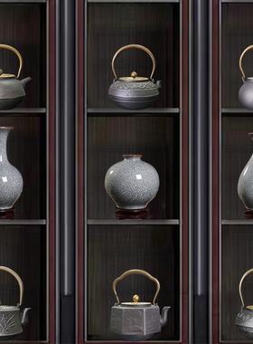 酒店茶室办公室新中式复古摆件博古架茶柜茶壶铁壶陶瓷花瓶装饰