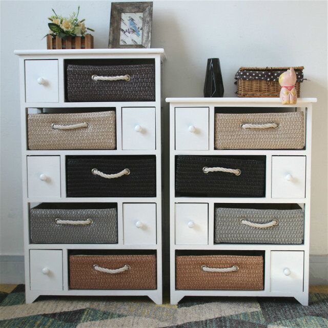 现代简约实木床头柜收纳小柜子窄藤编电视边柜宿舍U储物柜卧室白