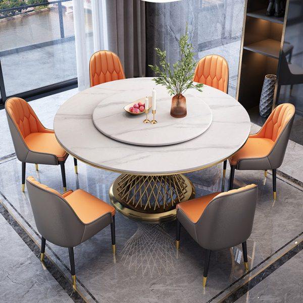 现代简约亮光岩板餐桌意式轻奢圆形餐桌椅带转盘组合家用吃饭桌子,住宅家具,岩板餐桌,淘宝优惠券,粉丝福利购,淘宝优惠卷