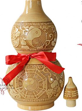 雕刻开口 桃木葫芦工艺品26cm 太极图 招财办公室 家居桌面摆件