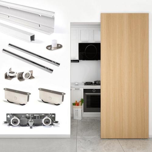 单门无轨道幽灵门五金配件木门移门双向缓冲平躺推拉门隐形吊滑轨