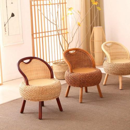 藤编榻榻米转椅j靠背椅阳台旋转座椅茶室椅实木小椅子休闲家用矮