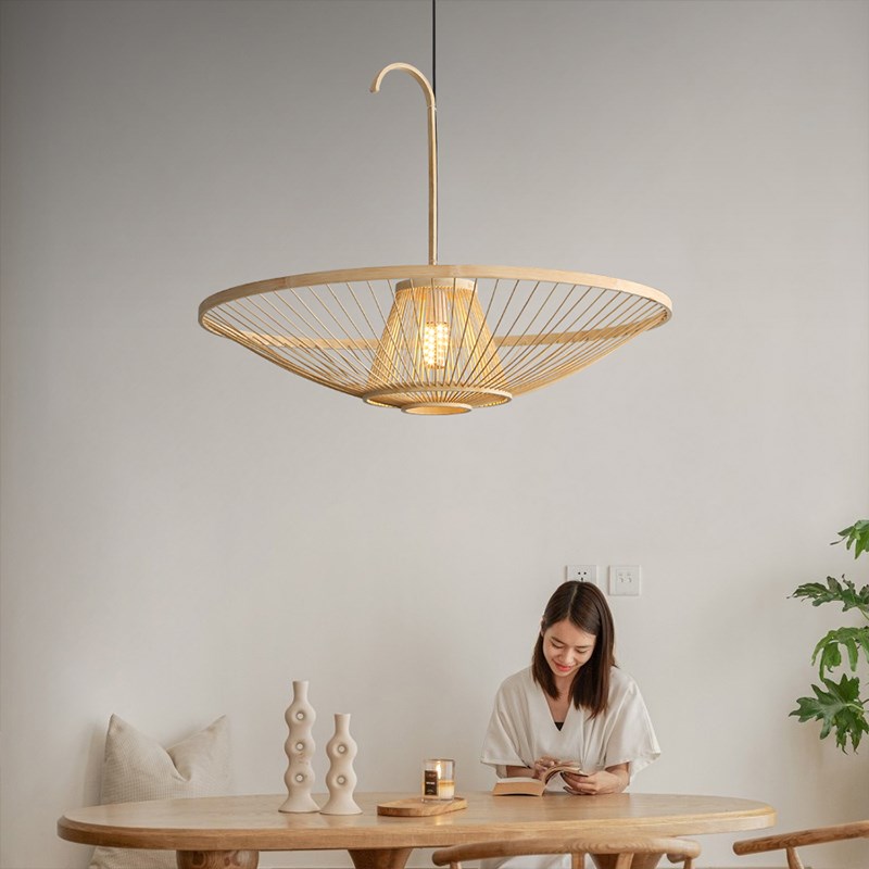 现代中式竹艺伞形吊灯酒店茶楼餐厅竹编灯具民P宿餐饮店个性装饰