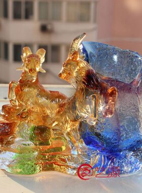 琉璃摆件三阳开泰笔筒创意家居饰品办公桌礼品送客户长辈生日礼物