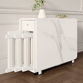 岩板餐桌2024新款 小户型家用现代简约奶油风伸缩长方形吃饭折叠桌