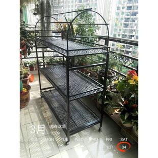 【带烟花】阳台落地式多肉花架户外铁轮移动室内多层露台花架
