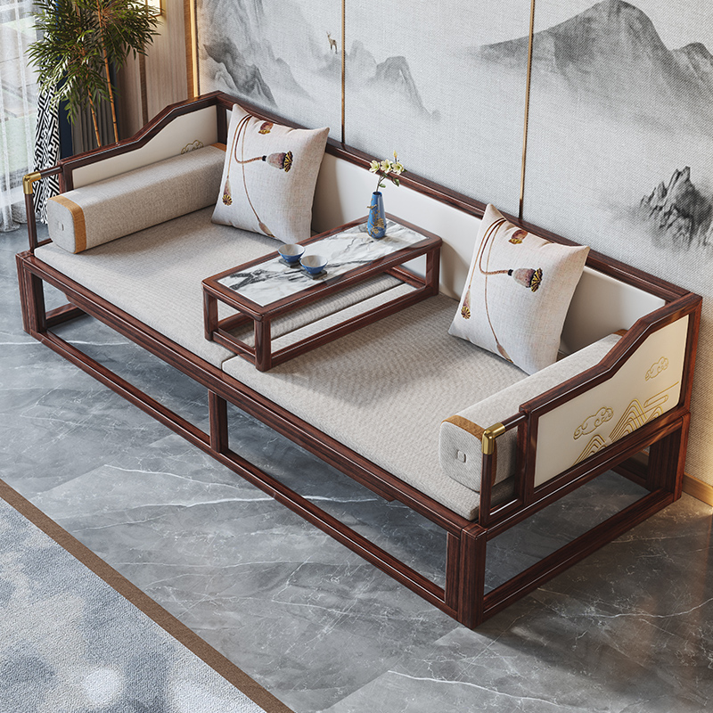 新中式罗汉床乌金木沙发床榻小户型客厅沙发轻奢全V实木榫卯罗汉