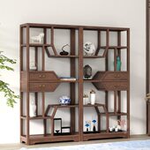 新中式 博古架实木展示柜带抽多宝阁茶叶摆件陈列架古董茶具置物架