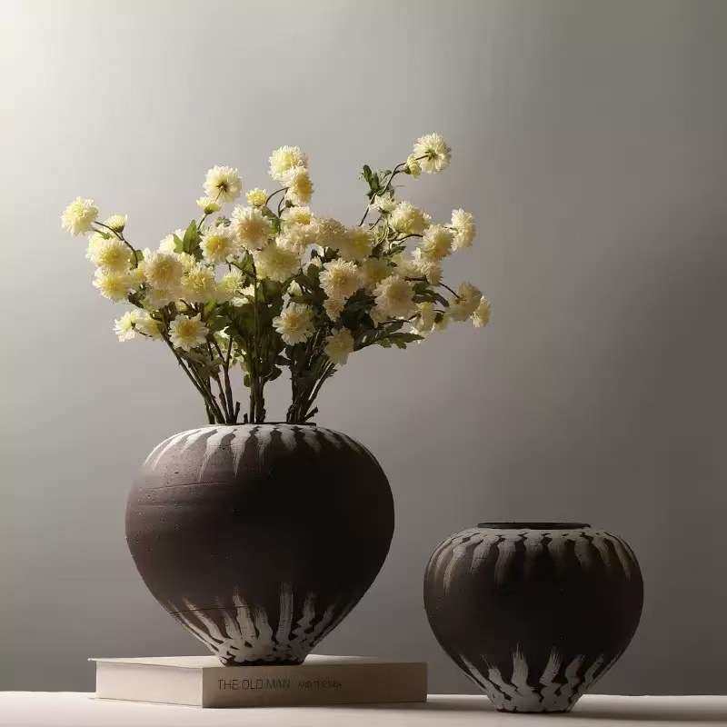 景德镇陶瓷花瓶摆件客厅插花新中式玄关装饰品花器复古粗陶罐花盆